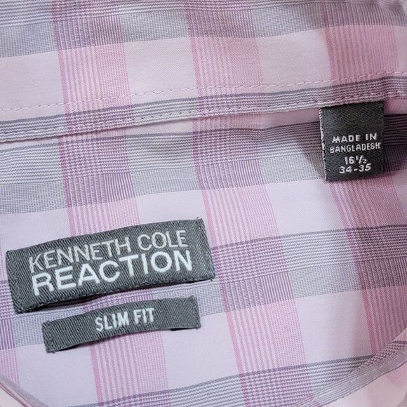 Kenneth Cole Reaction LS Shirt Purple Plaid - Size 34-35 (16 1/2) Slim Fit - Picture 4 of 4